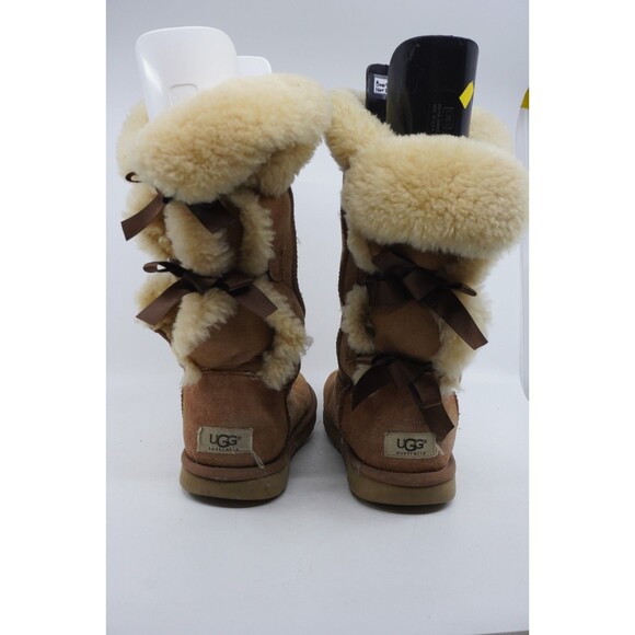 UGG Australia Bailey Bow Tall Triple Chestnut Suede Fur Boots Womens Sz 10 Read - Picture 5 of 8